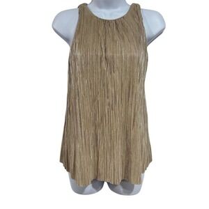 Anthropologie Porridge Womens XS Halter Tank Top Gold Shimmer Sleeveless Pleated